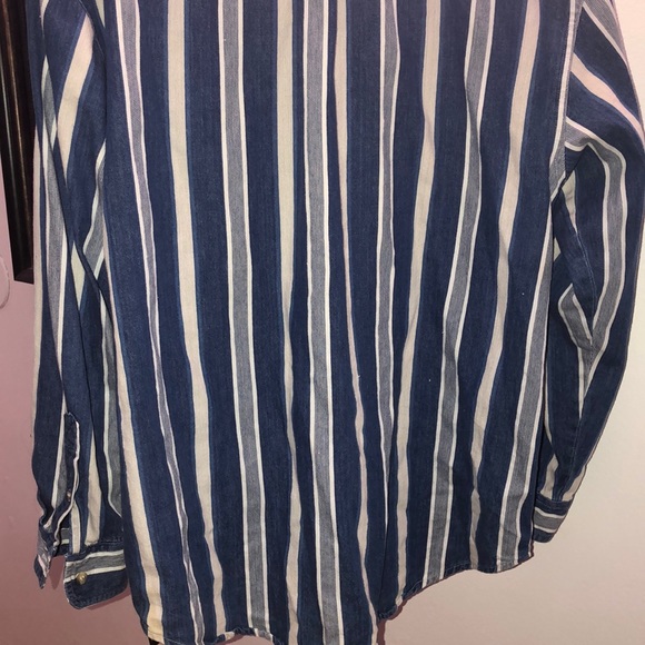 Vintage button up stripe shirt collarless - Picture 3 of 5